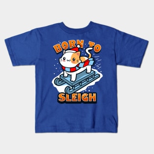 Cute Funny Christmas Winter Sleigh Cat Slay Cartoon Meme Kids T-Shirt